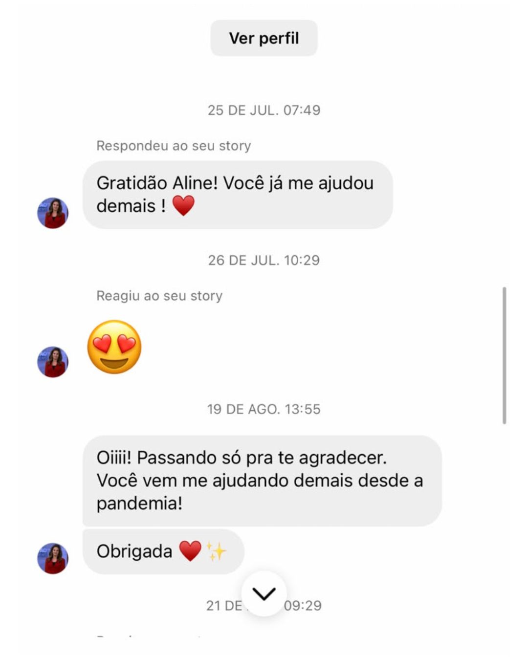 Depoimento 10 recebido pela Aline no Instagram