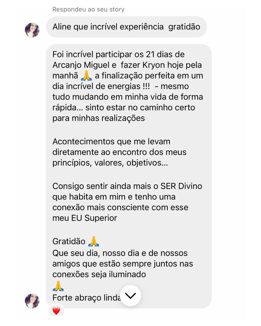 Depoimento 5 recebido pela Aline no Instagram