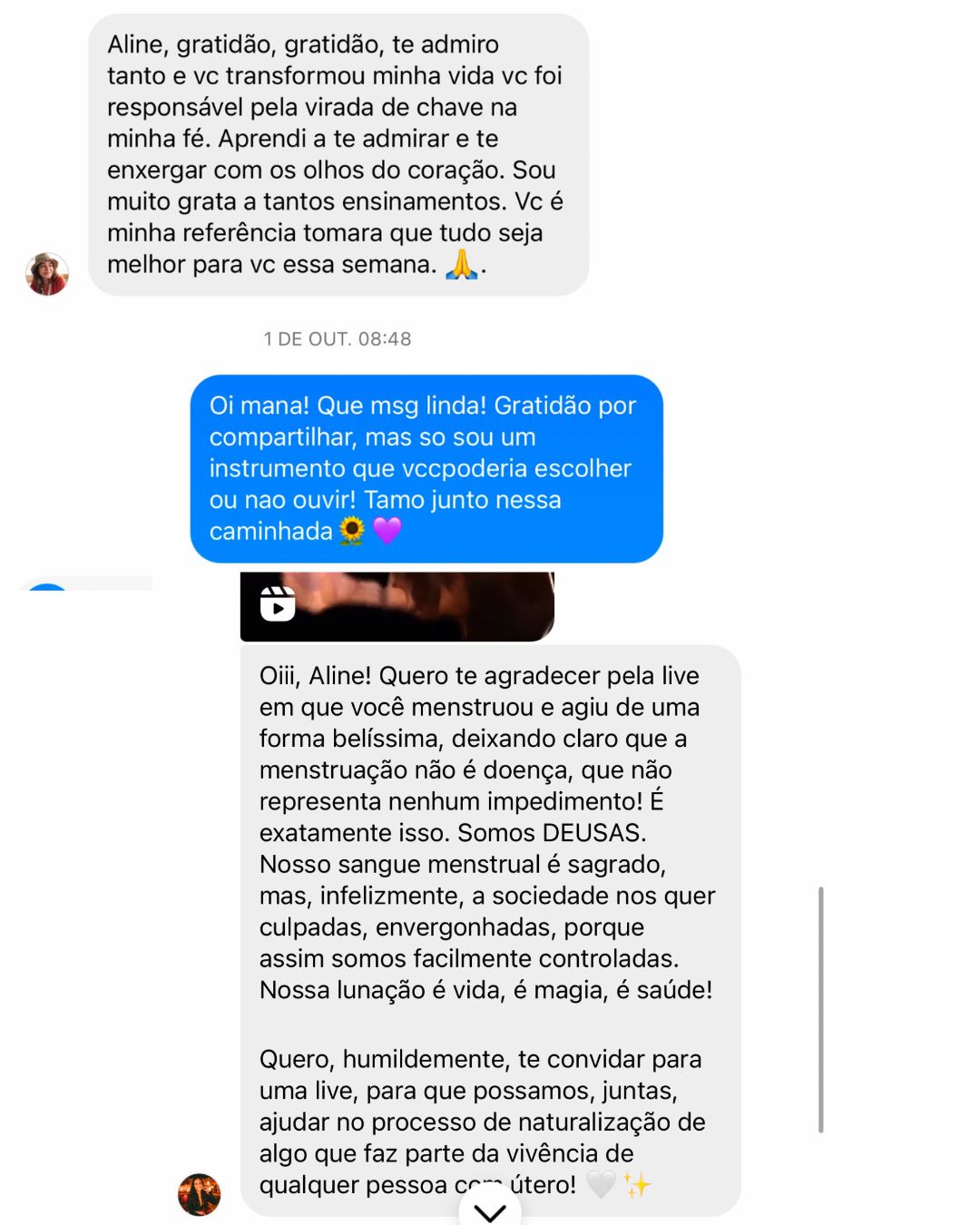 Depoimento 11 recebido pela Aline no Instagram