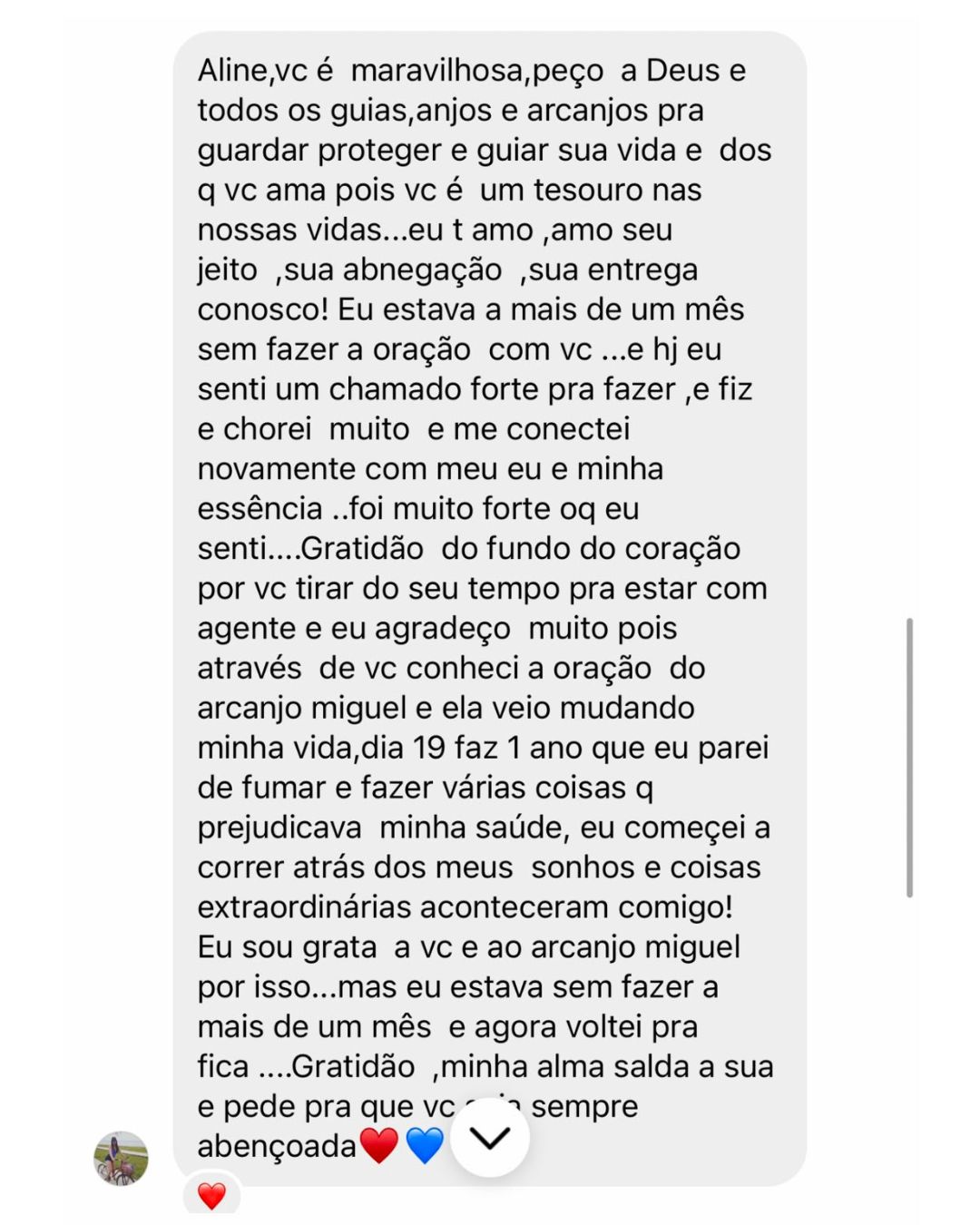 Depoimento 3 recebido pela Aline no Instagram