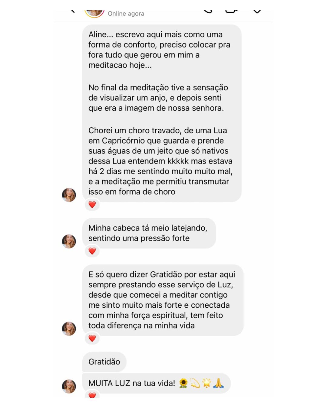 Depoimento 12 recebido pela Aline no Instagram