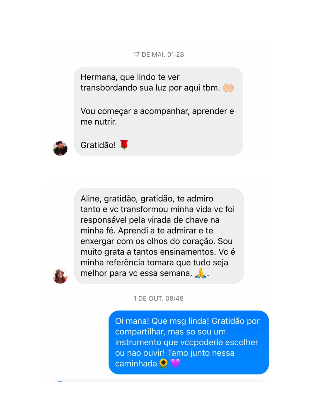 Depoimento 2 recebido pela Aline no Instagram
