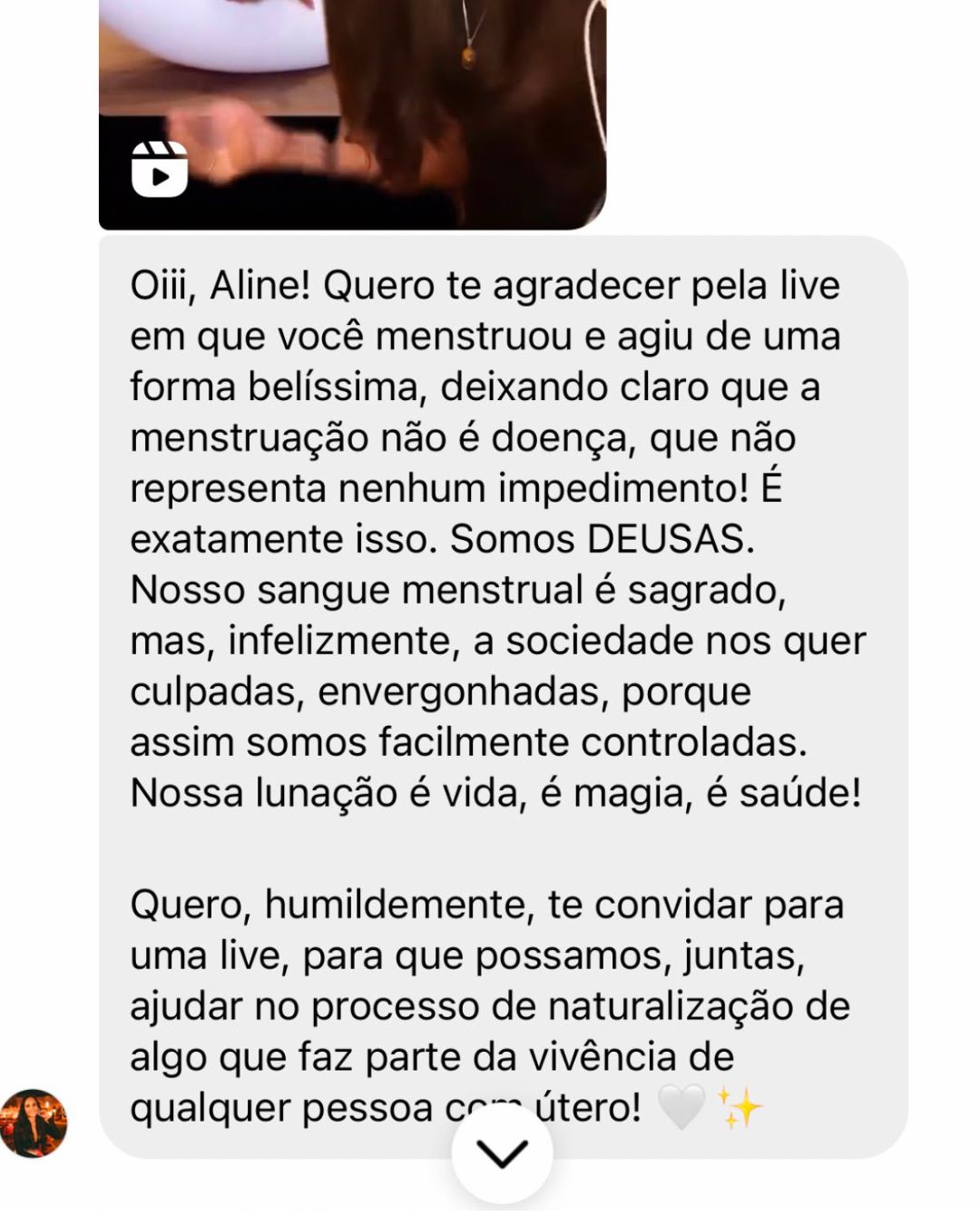 Depoimento 4 recebido pela Aline no Instagram