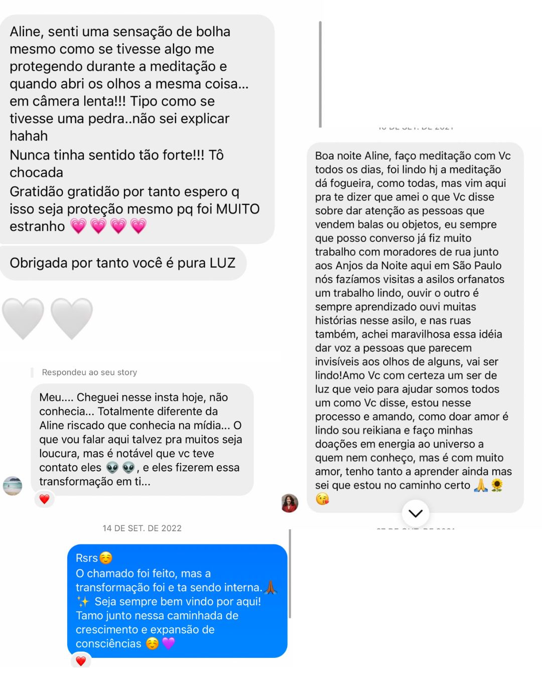 Depoimento 1 recebido pela Aline no Instagram