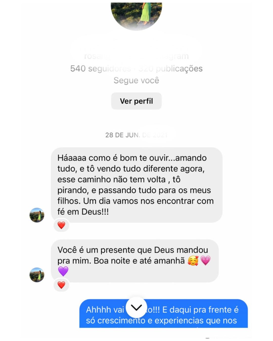 Depoimento 8 recebido pela Aline no Instagram